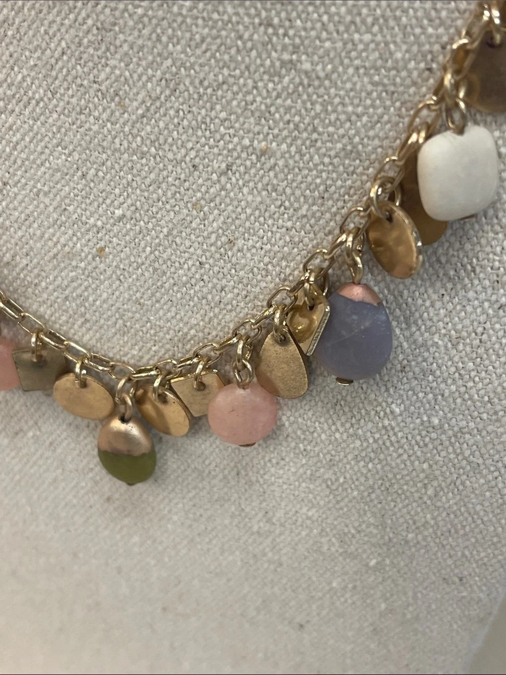 Universal Thread necklace honey topaz, lilac, green agate, and peach moonstone